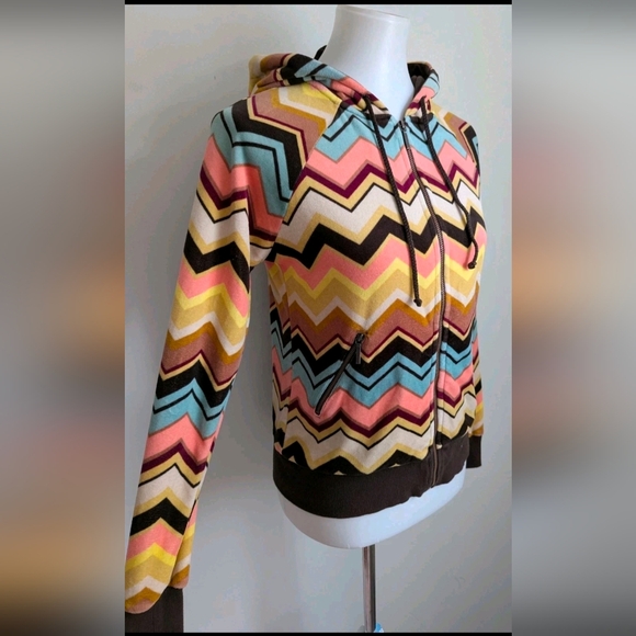 Missoni x Target Womens Velour Chevron Hoodie Sweatshirt Brown Multi Full Zip S - Picture 2 of 6